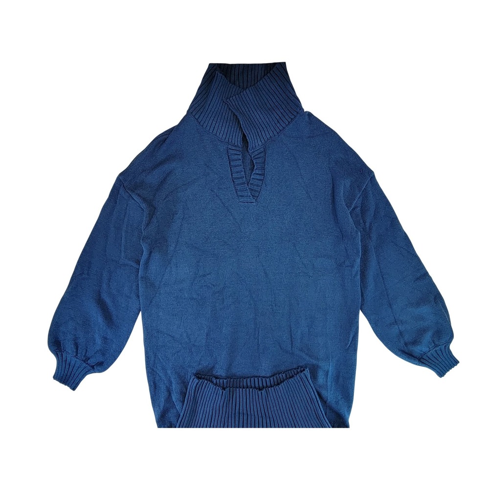 BTFBM Women Blue High Neck‎ Chunky Knit Sweater Dress Pullover Size S